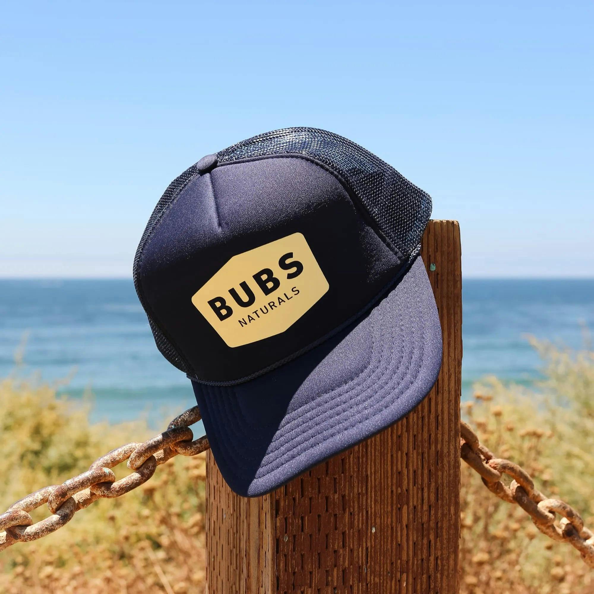 BUBS Naturals Blue Trucker Hat Outside