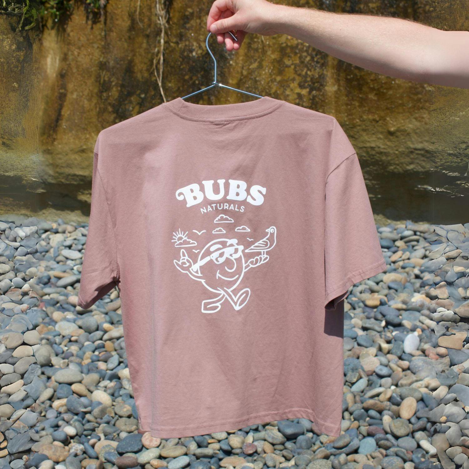 BUBS Naturals Dusty Pink Smiley Tee, Back Outside