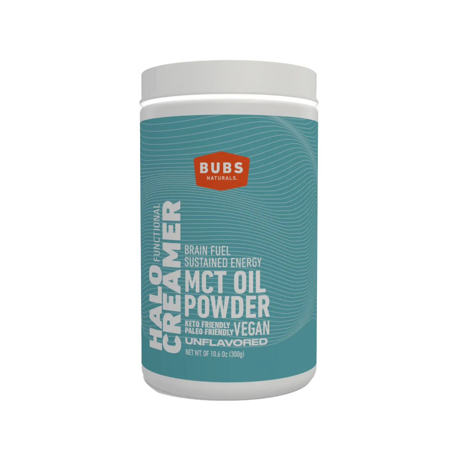 BUBS Naturals MCT Oil Powder, Vegan Halo Functional Creamer, 10oz tub, front