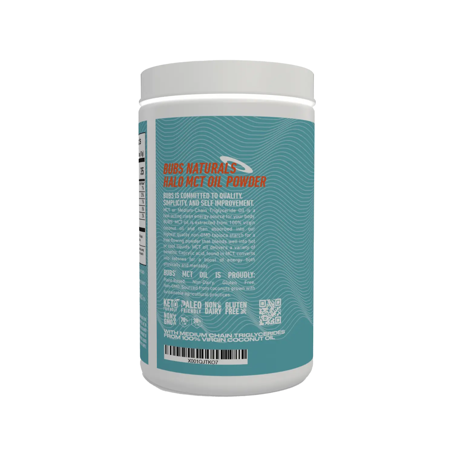 BUBS Naturals MCT Oil Powder, Vegan Halo Functional Creamer, 10oz tub, Side