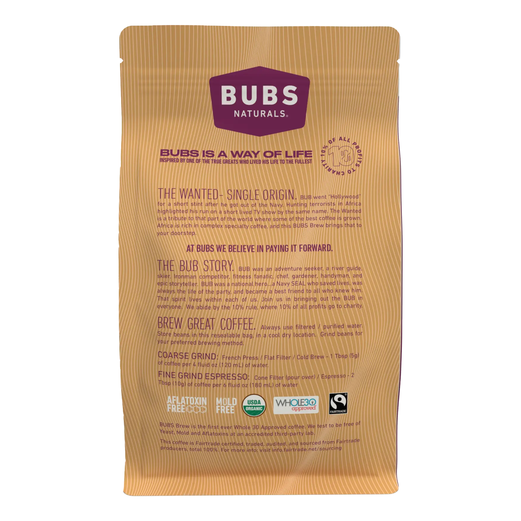 BUBS Brew Wanted Specialty Coffee, Medium Roast, Back