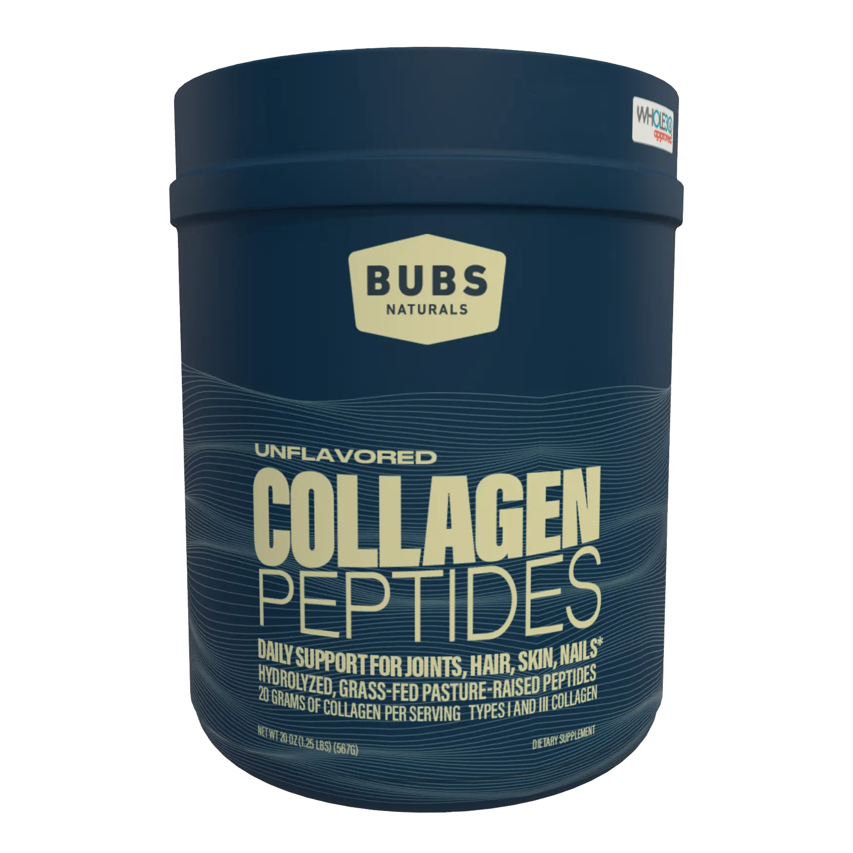 BUBS Naturals Unflavored Collagen Peptides 20 oz tub, Front